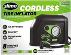 Slime 40084 Tire Inflator, Cordless, Portable Air Compressor Pump, Lithium Ion Battery and LED Light, Rechargeable, 8 min Inflation