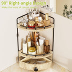 2-Tier Corner Bathroom Counter Organizer with Drawer & Embedded Screw Holes - Wooden Countertop Organizers for Skincare, Make