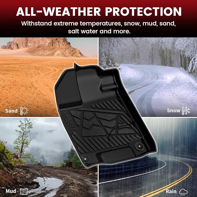LASFIT Floor Mats for Honda Ridgeline 2026 2025 2024 2023-2017 Crew Cab, All Weather Protection TPE Non-Slip Custom Fit Automotive Accessories Floor Liners 1st & 2nd Row, Black
