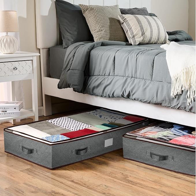 Under Bed Storage Bins - Pack Of 8 Under The Bed Storage Containers For Clothes, Blankets, Winter Clothing, & Shoes - Underbe