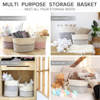Hinwo Oval Cotton Rope Storage Basket Collapsible Nursery Storage Box Container Organizer with Handles, 13 x 10 inches, Off W