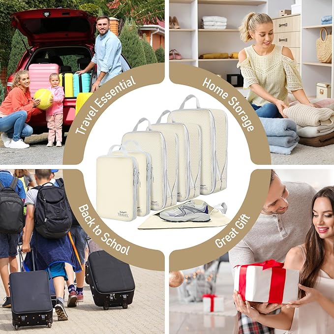 6 Set Compression Packing Cubes, Suitcase Organizer, Lightweight Travel Essentials, Compression Bags For Travel Accessories L