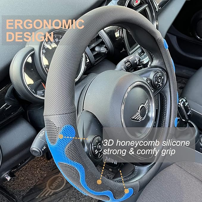 PINCTROT Comfy Grip Steering Wheel Cover, Anti-Slip Design, Universal 14.5-15 Inch(Silicone Blue)
