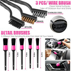Viewsun 17pcs Car Cleaning Kit, Pink Car Interior Detailing Kit with High Power Handheld Vacuum, Detailing Brush Set, Windshi