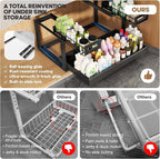 1 Pack Expandable Under Sink Organizers And Storage With Upgrade Ball-Bearing Slide Tracks,2-Tier Pull Out Under Cabinet Orga
