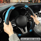 Microfiber Leather D Shaped Steering Wheel Cover, Breathable, Anti Slip, 13.5 inch to 14 inch, Black with Blue