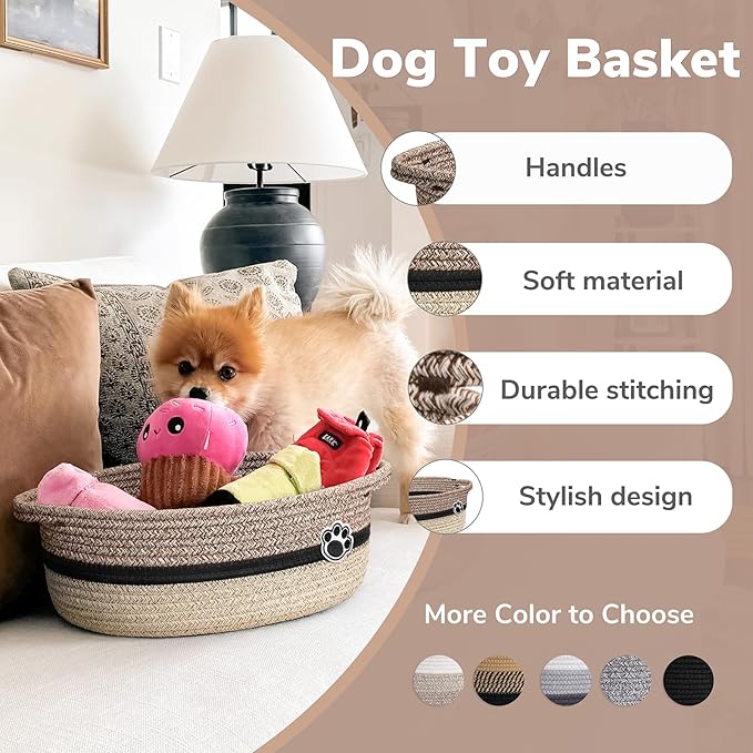 Dog Toy Basket Small Baskets for Gifts, Woven Baby Storage Basket for Towels, Toys, Storage Organizer Bins for Living Room, 1