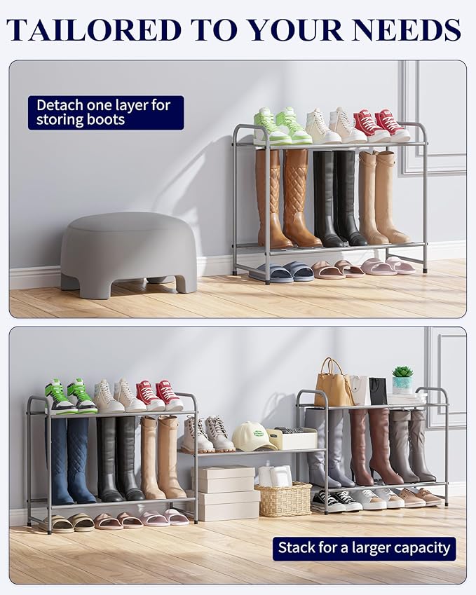 Kitsure Shoe Rack - Stainless Steel Shoe Organizer, Sturdy Shoe Rack for Closet and Front Door Entrance, Free Standing Shoe S