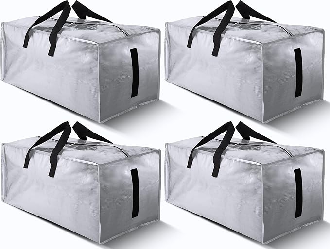HOMESURE 4 Pack Large Strong Bags with Zippers & Carrying Handles - Water-Resistant - Heavy Duty Storage Tote for Space Savin