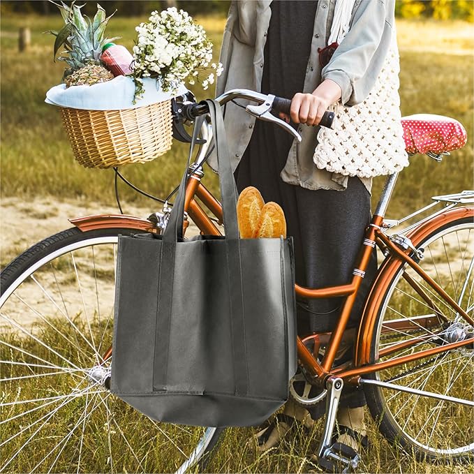 LadyRosian Reusable Grocery Bags Extra Large Foldable Shopping Bags 10 Pack Heavy Duty Kitchen Tote Bags with Handle Can Hold 45+lbs, Stands Upright, Foldable & Washable (Grey)