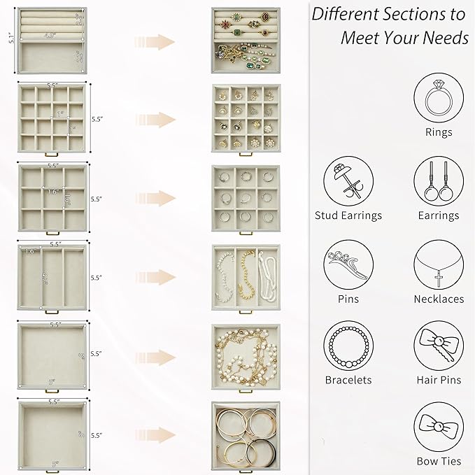 AKOZLIN Functional 6-Tier Jewelry Box Organizer with 5 Drawers Leather Jewelry Storage Case for Women Girls Ring Necklace Ear