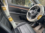 Handmade Crochet Sun Moon Car Steering Wheel Covers Universal 14-15 inch,Cute Steering Wheel Cover,Car Accessories (Steering Wheel Cover+2 Belt Cover)
