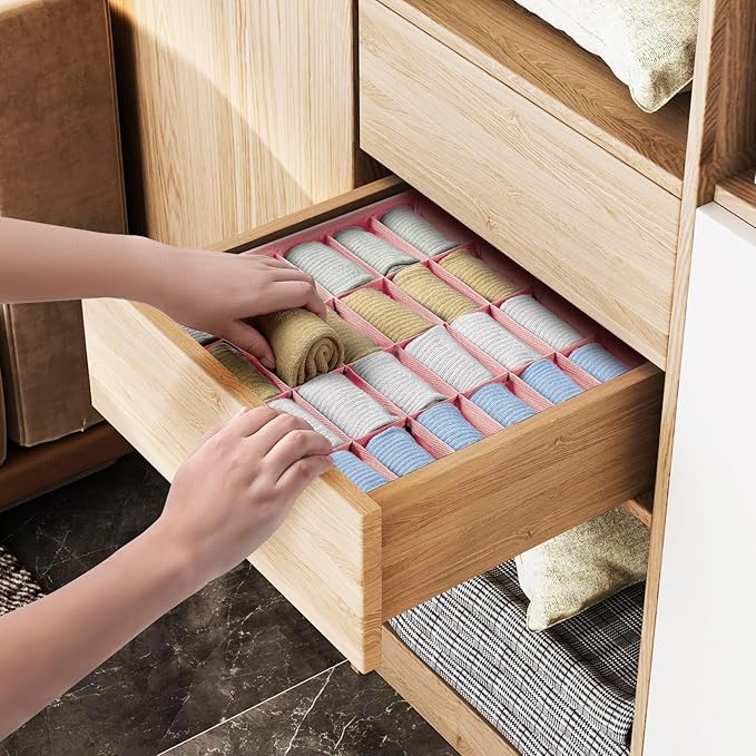Joyoldelf Sock Organizer Drawer Organizer - 2 Packs Underwear Organizer, 24 Cells Collapsible Closet Organizers and Storage S