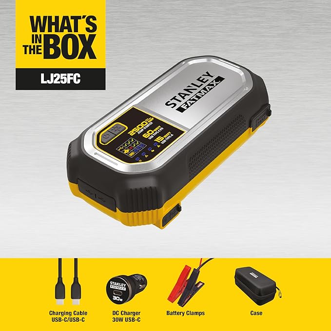 Stanley LJ25FC 2500 Peak Amp Lithium Jump Starter with USB Power and Carrying Case
