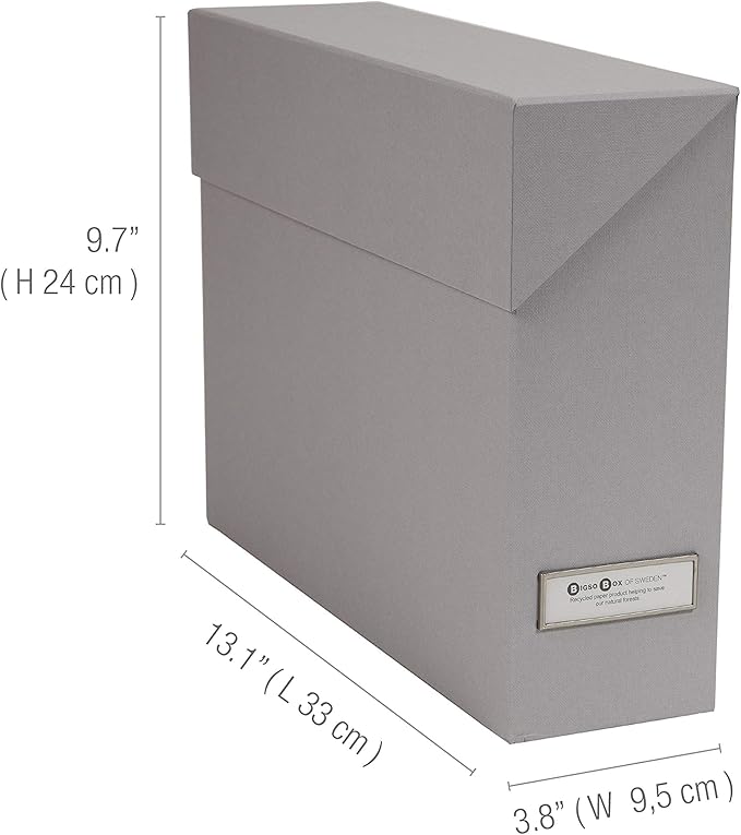 Bigso Lovisa Fiberboard Label Frame 12 File Storage Box - Document Organizer for Important Paperwork - Durable Hanging File B