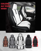 FREESOO Black White Front Car Seat Covers - Faux Nappa Leather Seat Covers for Cars, with Carbon Fiber Texture Seatbelt Pads,