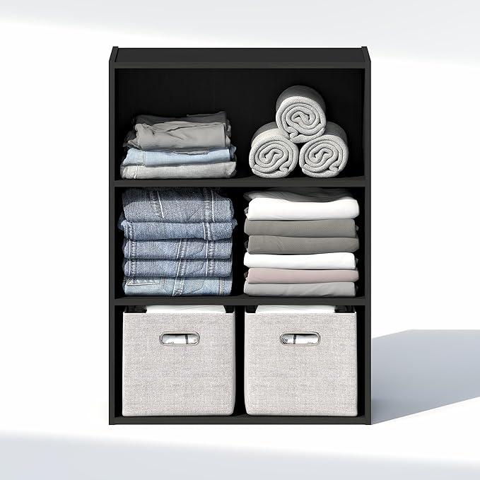 Furinno Reed Closet Organizers and Storage, 3-Tier Closet Organizer, Open Shelf Closet Storage, for Wardrobe, Bedroom, Living