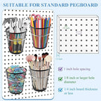 6 Sets Pegboard Cups with Ring, Metal Pegboard Bin with Hooks, Black Multipurpose Pegboard Organizer Accessories Pencil Holde