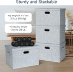 Graciadeco Large 17" 36 Quart Collapsible Stackable Storage Bins with Lids, 3 Packs Blue-Grey Linen Fabric Closet Boxes with 