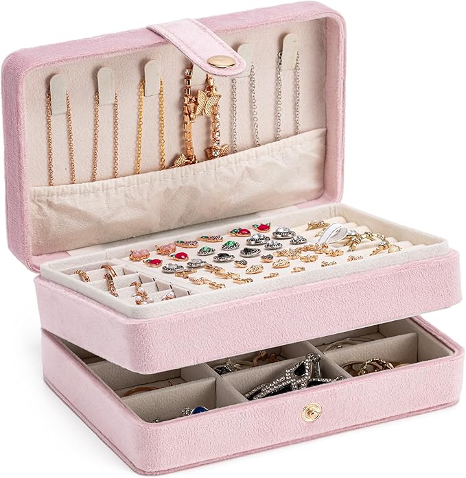 MODENGKONGJIAN Jewelry Organizer Box, 2-Layer Large Jewelry Storage Case, Portable Travel Jewelrys Display Holder for Earring