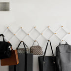 SKOLOO Accordion Wall Hanger with 16 Hooks, Modern Expandable Coat Rack Hat Rack for Wall, Solid Wooden, Natural on White