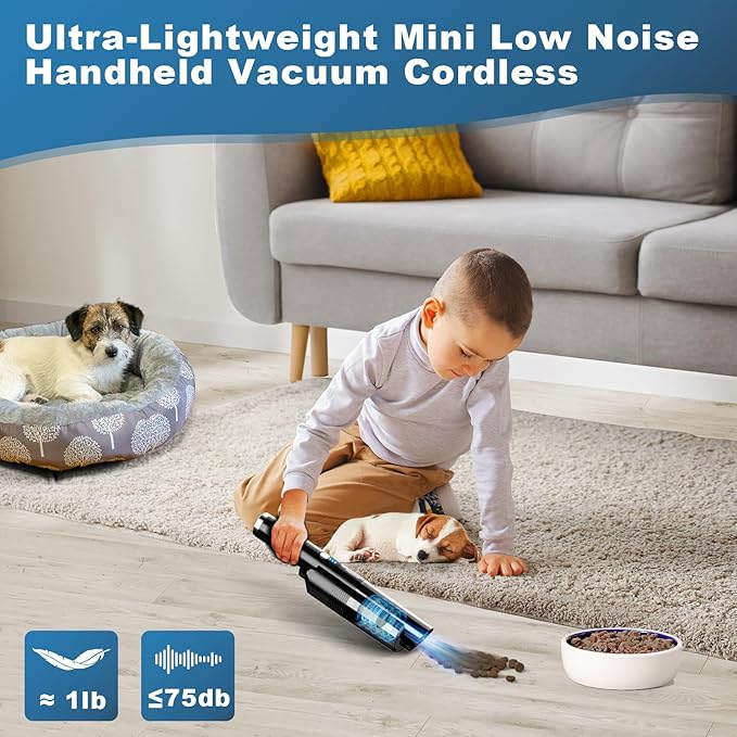 Handheld Vacuum Cordless,10KPA Powerful Suction Car Vacuum with 2-Speed, Vacuum Cleaner with Charging Dock, Portable Lightwei