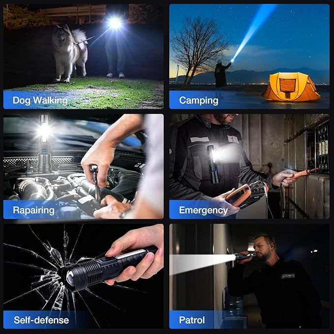 Rechargeable Flashlight 980,000L High Lumens 2 Pack, Led Tactical Flash Light, Super Bright Flashlights with 7 Modes, USB C C
