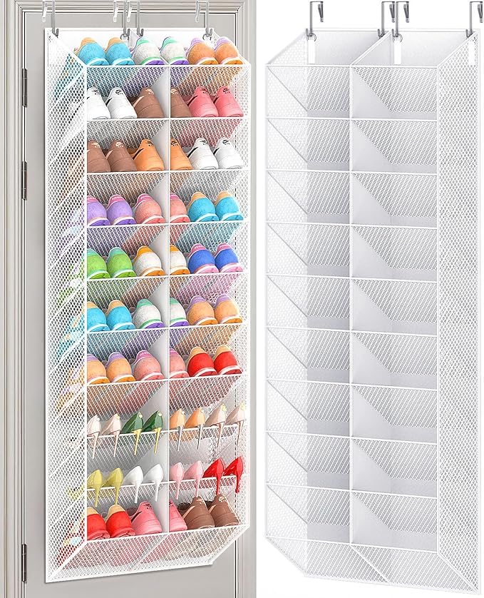 UVIAHOMI 30 Pairs Over the Door Shoe Organizer, Breathable Mesh Pocket Hanging Shoe Storage for Closet, 10-Tier Door Shoes Ra