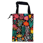 Car Garbage Bag Modern Flower and Green Leaves Hanging Canvas Car Trash Bag Drawstring Car Back Seat Organizer for Car Back Front Seat Console with Adjustable Buckle