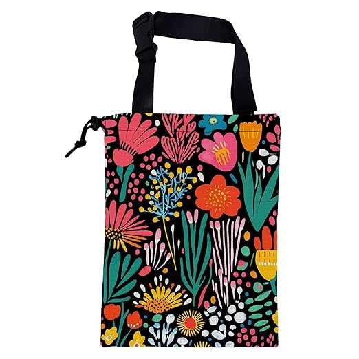 Car Garbage Bag Modern Flower and Green Leaves Hanging Canvas Car Trash Bag Drawstring Car Back Seat Organizer for Car Back Front Seat Console with Adjustable Buckle