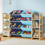 EXPERLAM Extra Large Toy Storage - Toy Storage Organizer, Wooden Toy Organizer with 6 Side Shelves and 12 Bins, 3-in-1 Booksh