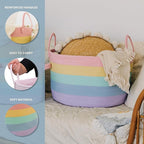 OrganiHaus Rainbow Blanket Basket for Classroom & Nursery, Extra Large Woven Laundry Basket w/Handles, Kids Toy Organizer & S