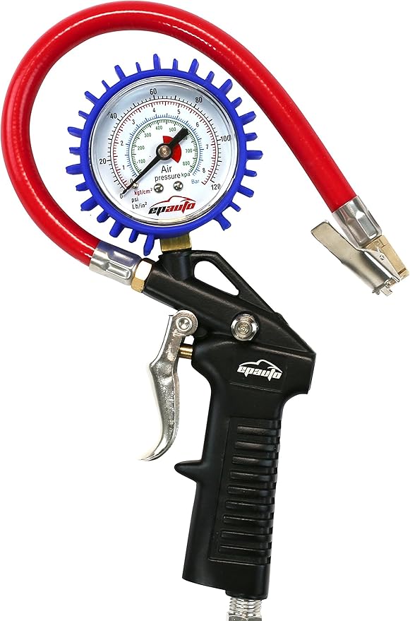 EPAuto Heavy Duty 120 PSI Tire Inflator Gauge with Hose and Quick Connect Plug