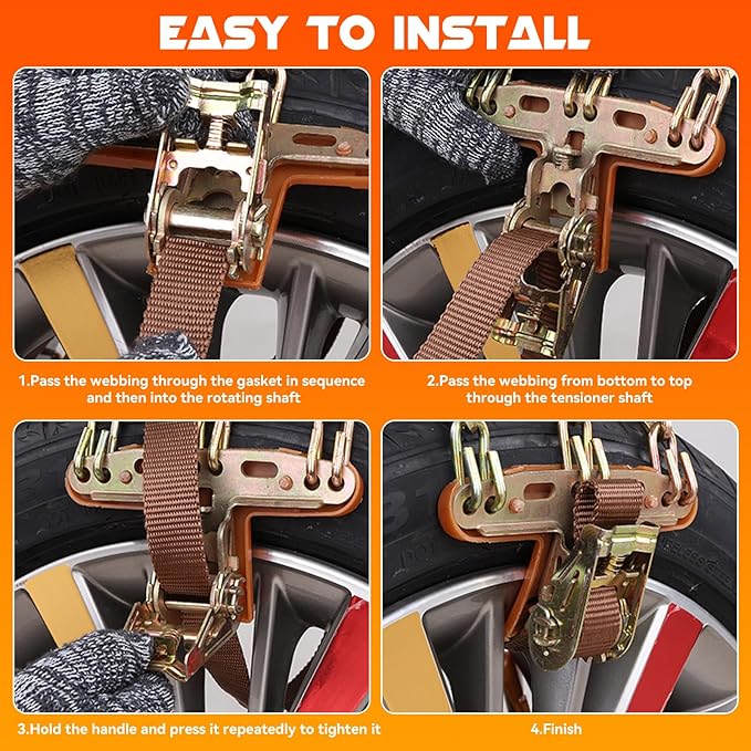 Snow Chains for Car SUV Pickup Trucks, Adjustable Portable Universal Emergency Anti Skid Snow Car Tire Chains for Tire Width 