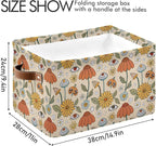 xigua Mushroom Eyes Storage Basket Collapsible Storage Bins Waterproof Canvas Storage Basket with Leather Handles for Home Cl