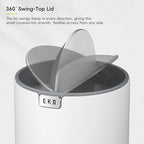 EKO Mini Desk Trash Can with Swing-Top Lid 0.4 Gallon Small Table Round Wastebasket for Office, Home, Car (White)