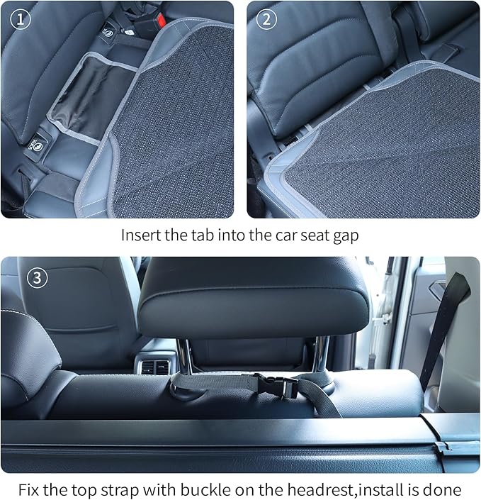 Car Seat Protector Leather Waterproof Child Safety Seat Protector Cover with Thick Pad and 2 Large Pockets Durable Kick Mat f