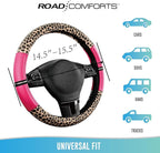 Road Comforts Leopard Steering Wheel Cover for Women, Cute Anti-Slip Microfiber Leather, Universal Fit 14.5-15 Inch Round Ste