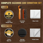 7-in-1 Leather Care Kit, Saddle Soap for Leather, Mink Oil 3.52oz for Leather Boots with 2 Horsehair Brush, Portable Leather 