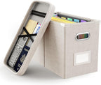 Oterri File Organizer Box with Lid, Hanging Filing File Box with Mesh Pocket, Document Organizer Box for Letter Files, Portab
