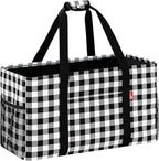 Extra Large Utility Tote Bag, Foldable Reusable Grocery Bags with Metal Wire Frame & Reinforced Bottom Board, Stand up Large Utility Tote for Groceries, Beach Bag, Laundry, Car (Cube Plaid)