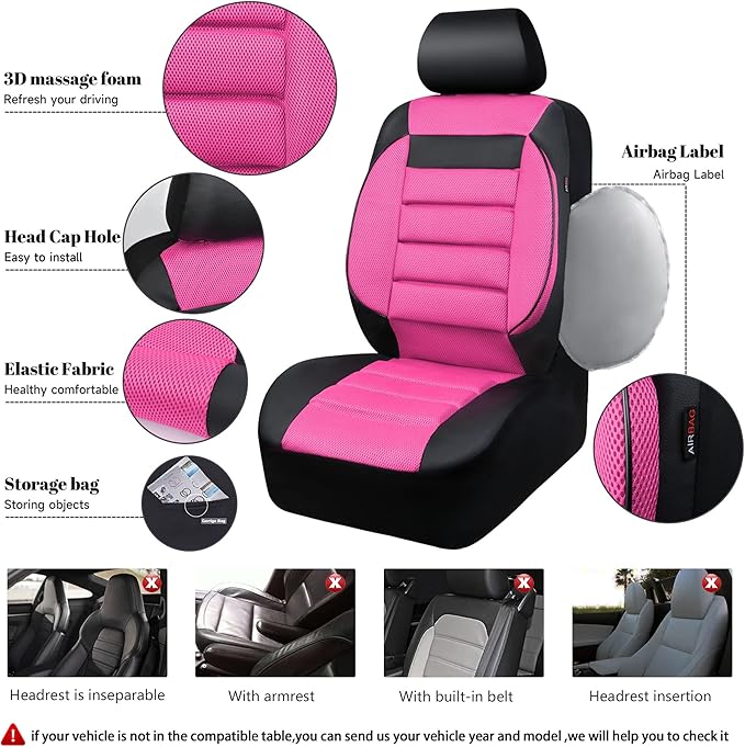 CAR Pass Leather 3D Foam Back Support Car Seat Covers Full Set Air Mesh Automotive Seat Covers, All Season Car Seat Cover Fit