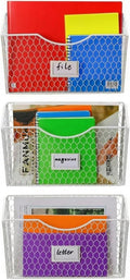 Magazine Rack 3 Pockets Hanging File Organizer Metal Wire Baskets with Tag Slot literature catalogs,mail,letters,charts,broch