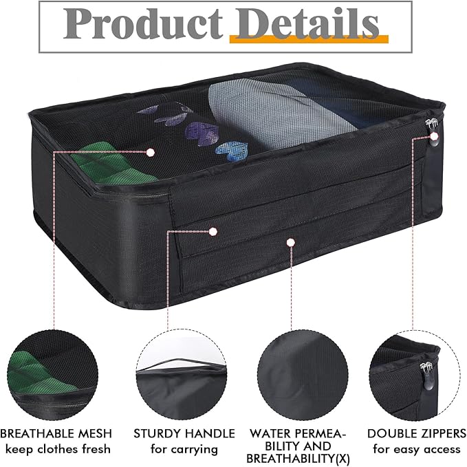 12 Pcs Packing Cubes for Suitcase Travel Luggage Bags Bulk Mesh Organizer Set for Hiking Camping Backpacking Clothes Accessor