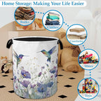 Hummingbird Flowers Laundry Basket Collapsible Laundry Hamper Clothes Toy Storage Bin for Bathroom Bedroom Room Decor 16" X 2