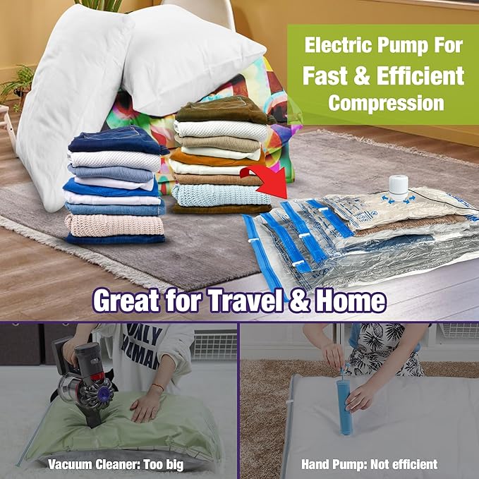 HIBAG Vacuum Storage Bags with Electric Pump, Vacuum Seal Bags for Clothing, Pillows, Blanket Bedding Comforters, 20 pack