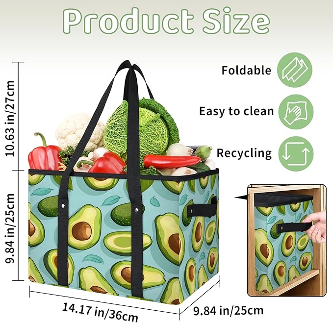 Reusable Grocery Bag, Foldable Large Shopping Tote Bag for Groceries Kitchen Picnic Car Trunk