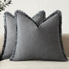 Foindtower Set of 2 Decorative Linen Fringe Throw Pillow Covers Cozy Farmhouse Boho Cushion Cover with Tassels Soft Accent Pi
