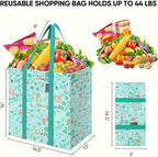 BALEINE 4 PK Grocery Bags Reusable Shopping Bags with Reinforced Bottom, Heavy Duty Foldable Tote Bags (Spring Stroll)