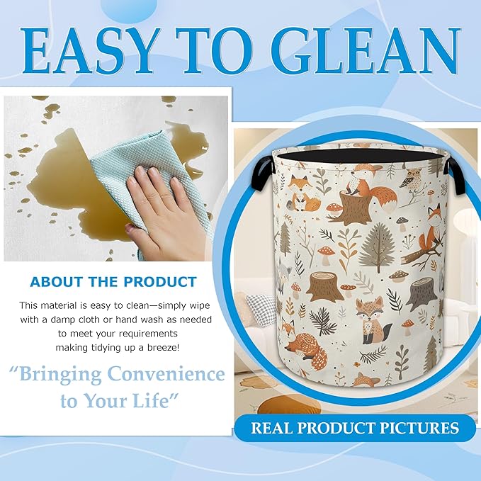 Woodland Fox Laundry Basket Collapsible Laundry Hamper, Oxford Cloth Storage Bin for Room/Bathroom/Bedroom/Dormitories 16" X 